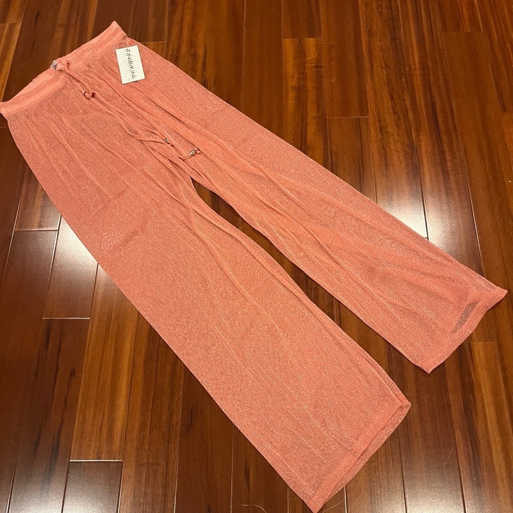 TINIBIKINI Cover-Up Pants Shimmery Coral Drawstring Wide-Leg New NWT Size Large